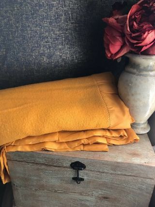Vintage Woolrich Pearce 100 Wool Satin Trim Mustard Large Blanket 73x78 Usa