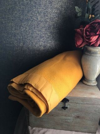 Vintage Woolrich Pearce 100 Wool Satin Trim Mustard Large Blanket 73x78 USA 5