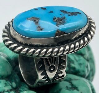 Kingman Turquoise Ring Navajo Sterling Silver Vintage Native American 12g Sz 6.  5
