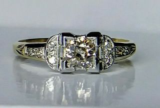 Antique Art Deco 1/2 Carat (50) Natural Diamond Ring 14K Y/G W/G Engagement 10