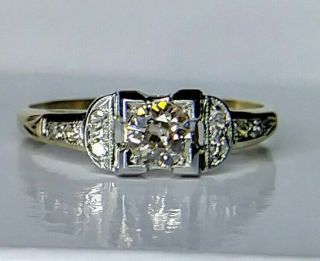 Antique Art Deco 1/2 Carat (50) Natural Diamond Ring 14K Y/G W/G Engagement 11