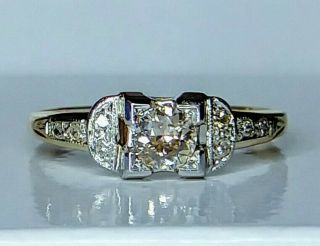 Antique Art Deco 1/2 Carat (50) Natural Diamond Ring 14K Y/G W/G Engagement 12