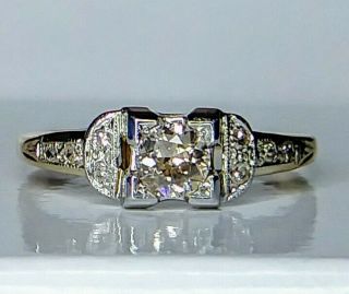 Antique Art Deco 1/2 Carat (50) Natural Diamond Ring 14k Y/g W/g Engagement