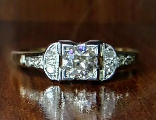 Antique Art Deco 1/2 Carat (50) Natural Diamond Ring 14K Y/G W/G Engagement 2