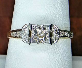 Antique Art Deco 1/2 Carat (50) Natural Diamond Ring 14K Y/G W/G Engagement 3