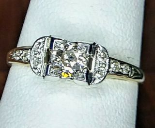 Antique Art Deco 1/2 Carat (50) Natural Diamond Ring 14K Y/G W/G Engagement 4