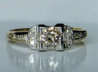 Antique Art Deco 1/2 Carat (50) Natural Diamond Ring 14K Y/G W/G Engagement 5