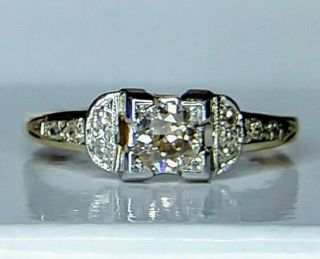 Antique Art Deco 1/2 Carat (50) Natural Diamond Ring 14K Y/G W/G Engagement 6