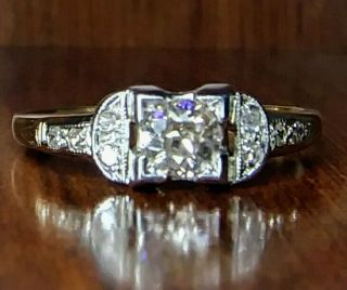 Antique Art Deco 1/2 Carat (50) Natural Diamond Ring 14K Y/G W/G Engagement 9