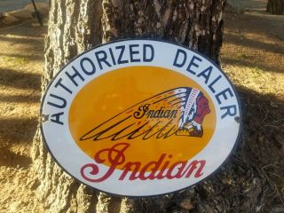 " Indian Dealer Motorcycle " 16x20in Vintage Steel Porcelain Advertising Sign.