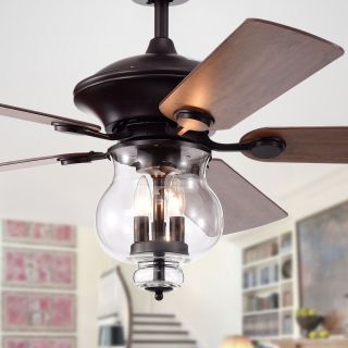 Topher 52 " 5 - Blade Antique Bronze Lighted Ceiling Fan W/ Clear Glass Shade Rc