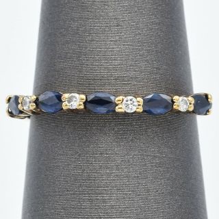 Vintage 14k Yellow Gold Sapphire & 0.  06 Tcw Diamond Band Ring 1.  3 G H/i Si - 2