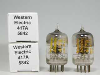 Western Electric Matched 417a 5842 Vintage Tube Pair Square Getter (test 73)