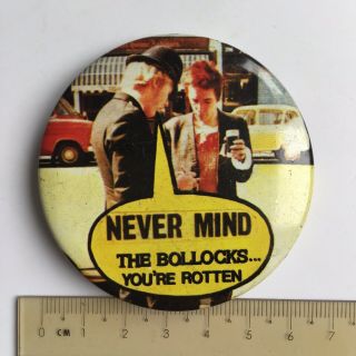 Vtg NEVER MIND THE BOLLOCKS YOU ' RE ROTTEN PIN BADGE 70s JOHNNY SEX PISTOLS PUNK 2