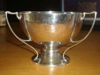 Rare Antique CHESTER HALLMARKED 1908 SOLID SILVER 3 HANDLED LOVING CUP & Stand 2