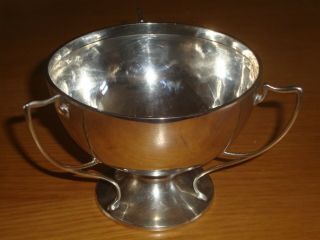 Rare Antique CHESTER HALLMARKED 1908 SOLID SILVER 3 HANDLED LOVING CUP & Stand 5