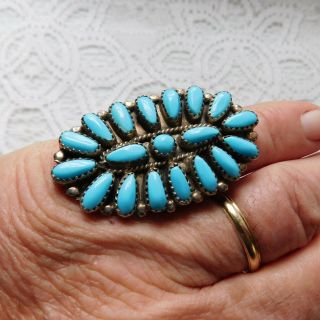 Old Vintage Navajo Signed Turquoise Sterling Silver Ring Size 9 1 - 7/8 " Tall