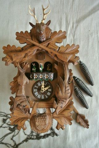 Vintage W.  German Regula Albert Schwab Musical Dancer Deer Head Cuckoo Clock