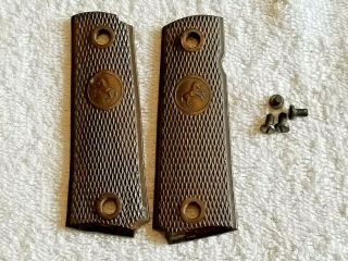 Colt 1911 Coltwood " Pony " Checkered Plastic Brown Grips Vintage 40s,  50s,  60s