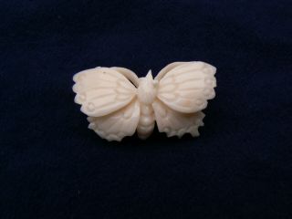 Antique Vintage Rare Carved Natural Angel Skin Coral Butterfly Pin Brooch 3 - D