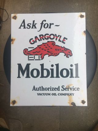 Mobiloil Gargoyle Porcelain Sign Mobil Pegasus Vintage Oil Mobilgas Pump Plate
