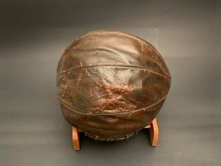 Vintage Antique Early 1900 ' s Leather 6 Lace 8 Panel Laced Basketball 3