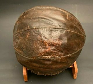 Vintage Antique Early 1900 ' s Leather 6 Lace 8 Panel Laced Basketball 4