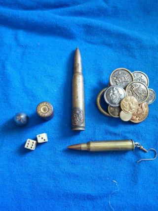 Trench Art/bullet Themed Items.  Kaiser Bills Bones Dice Game Very Rare& Valuable