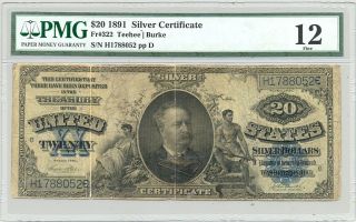 $20 Series 1891 Silver Certificate Rare Fr.  322 Pmg Fine 12