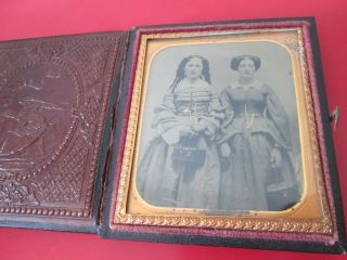 Crisp - Ambrotype Of Two - Young Women W/ Purses In Patriotic Case 2