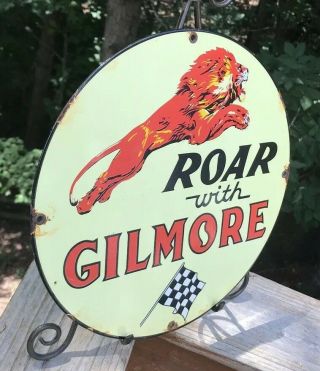 VINTAGE GILMORE GASOLINE PORCELAIN CHAMPION GAS SERVICE STATION PUMP PLATE SIGN 2