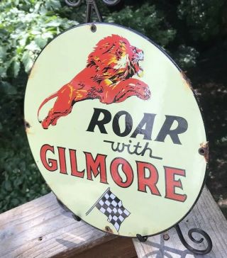 VINTAGE GILMORE GASOLINE PORCELAIN CHAMPION GAS SERVICE STATION PUMP PLATE SIGN 3