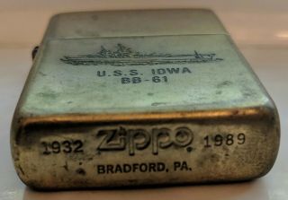 Zippo Lighter USS Iowa BB - 61 Solid Brass 1932 - 1989 Vintage 3