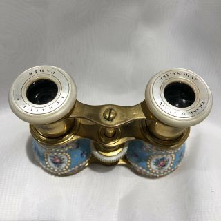 Antique Lemaire Paris Trask & Plain ENAMEL Flower decoration Opera glasses 2