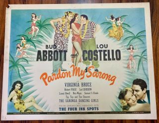 Pardon My Sarong 1942 Abbott & Costello Half Sheet Movie Poster Rare