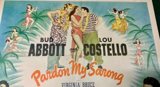 PARDON MY SARONG 1942 ABBOTT & COSTELLO HALF SHEET MOVIE POSTER RARE 2