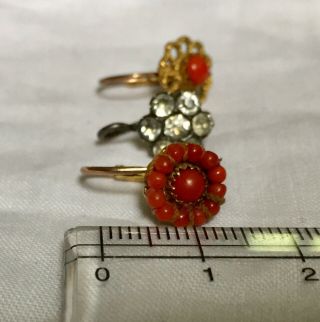Three Antique Georgian Single Earrings With Paste & Coral
