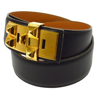 Authentic Hermes Vintage Collier De Chien Medoru Belt Black Box Calf Ak25765b