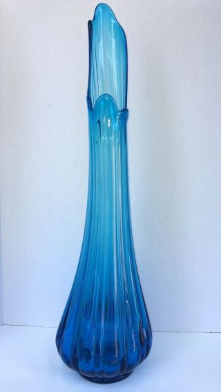 Tall Vintage Blue L.  E.  Smith Viking Swung Stretch Mid - Century Modern Floor Vase