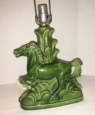 Vintage 1970’s Green Ceramic Horse Table Lamp With Venetian Blind Lampshade 6