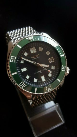 Vintage SEIKO 7002 Scuba Divers WATCH Seiko 6105 mod Shark Mesh CERAMIC BEZEL 11