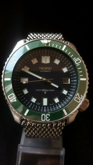 Vintage SEIKO 7002 Scuba Divers WATCH Seiko 6105 mod Shark Mesh CERAMIC BEZEL 2
