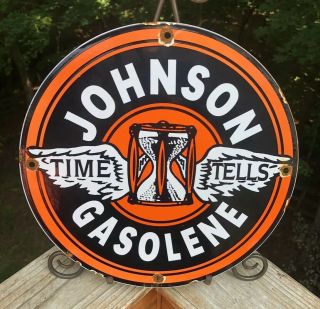 Vintage Johnson Gasoline Porcelain Sign,  Service Station,  Gas,  Oil,  Pump Plate