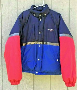 Vintage Polo Sport Ralph Lauren Goose Down Color Block Puffer Coat Jacket Xl