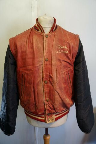 Vintage Distressed Redskins Leather Convertible Sleeves Gilet Jacket Size M