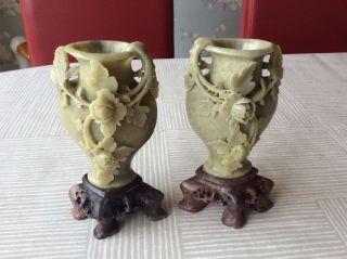 A Chinese Soapstone Lotus Flower Pattern Vases