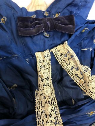 Antique 1850 Silk Dress Blue Paisley Civil War