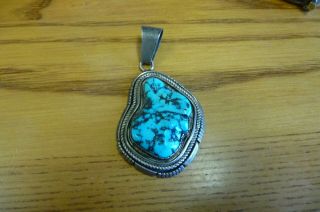 Vintage Carl Quintana Native American Pendant Sterling Silver & Turquoise Large
