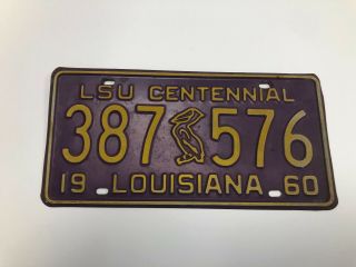 Vintage 1960 Louisiana Lsu Centennial Purple And Gold License Plate