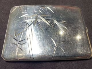 Japanese Sterling Silver 950 Card Cigarette Case Bamboo Kuyeda 2.  75x3.  5” 100gms